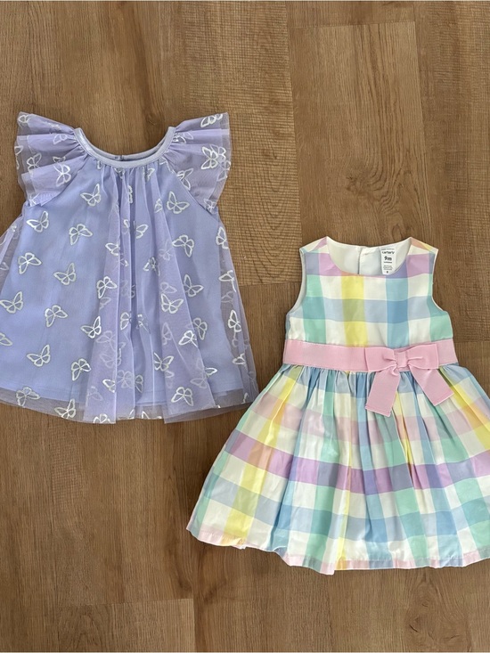 Carter's Other - Lavender Butterfly Tulle Overlay & Pastel Plaid Dress and Pink Sash Dresses